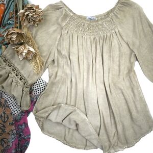 Floral & Ivy Beige Rayon Rustic Boho Women's Top Sz M